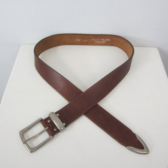 Vtg Robbie Nelson Unisex M - L  Brown Leather Belt Silvertone Buckle 30\